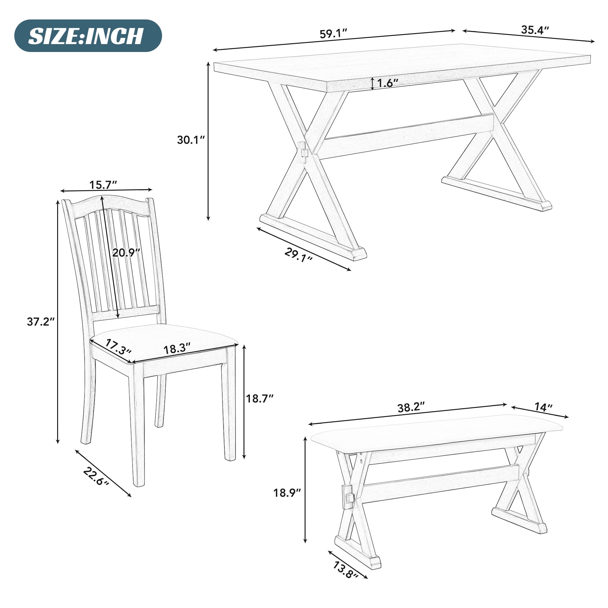 6 person dining online table measurements