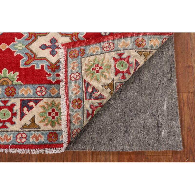 Red Kazak Accent Rug Hand-Knotted Geometric Wool Carpet - 2'8" x 3'10"
