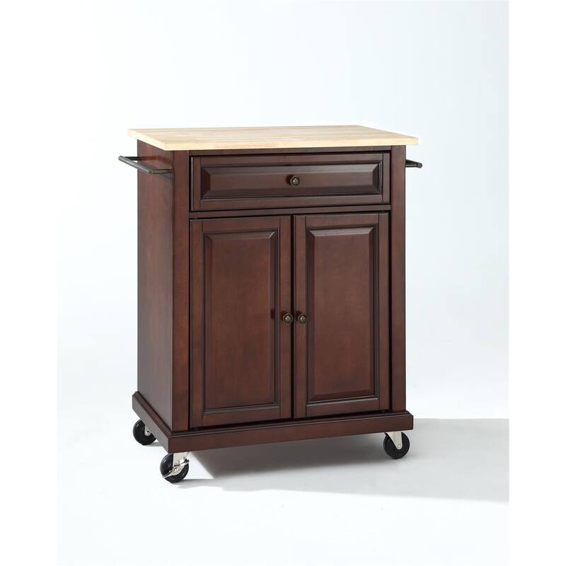 Compact Rolling Kitchen Cart with Cabinet, Adjustable Shelf, Drawer, Towel Bars, and Smooth Countertop Design