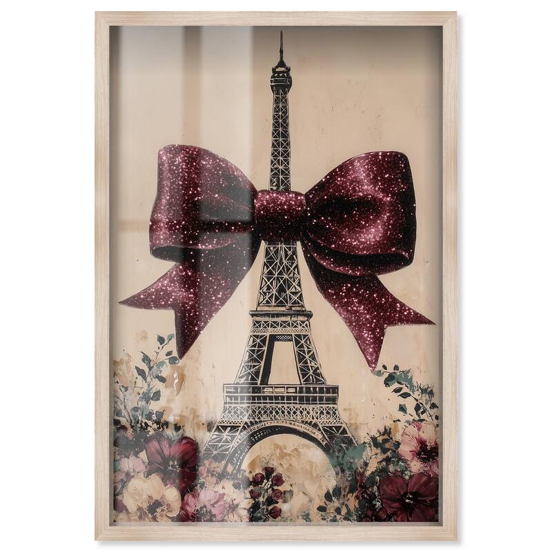 Sparkling Bow Eiffel Tower Shadowbox by Art Remedy - Natural - 20" x 30"