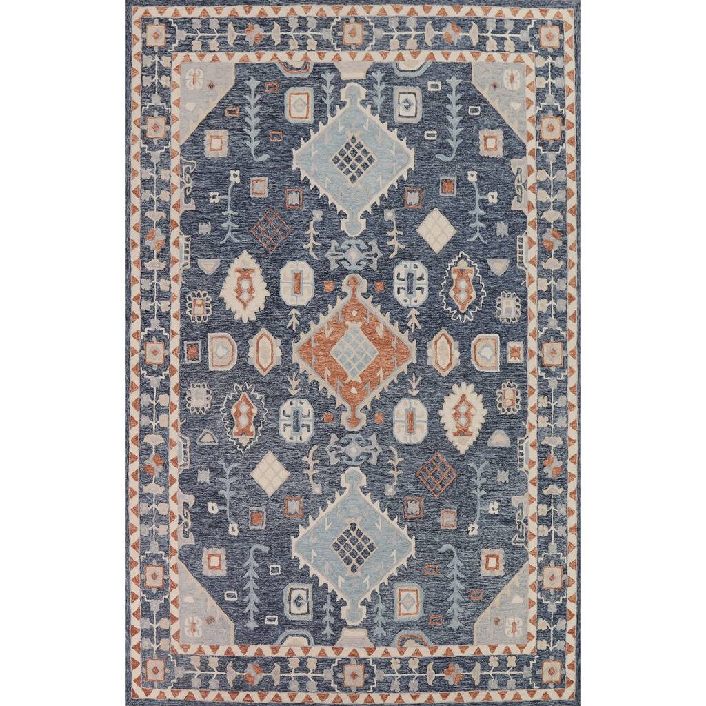 Blue Oriental Rug Traditional Hand-Tufted Wool Carpet