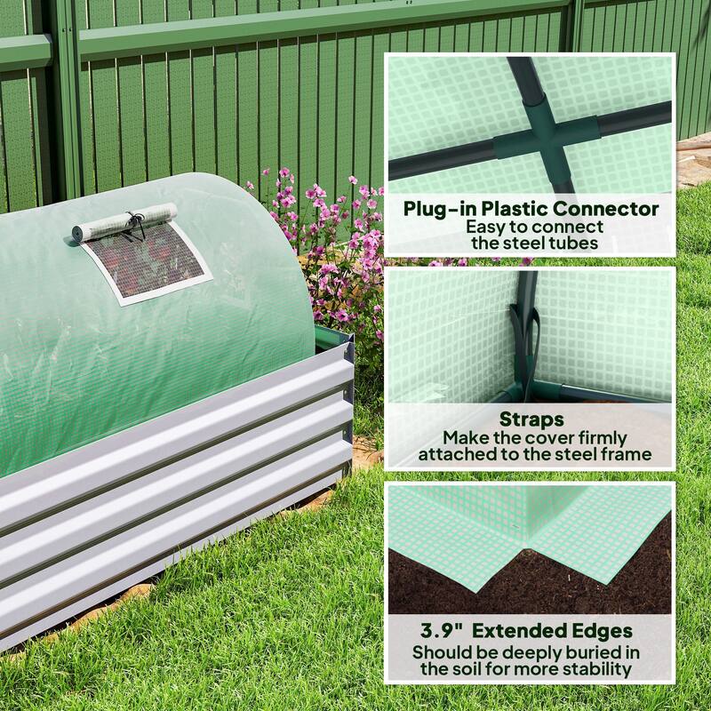 Outsunny 10' x 3' x 2' Mini Greenhouse with 5 Mesh Windows, Portable Plant Hot House with PE Cover, Steel Frame,Green