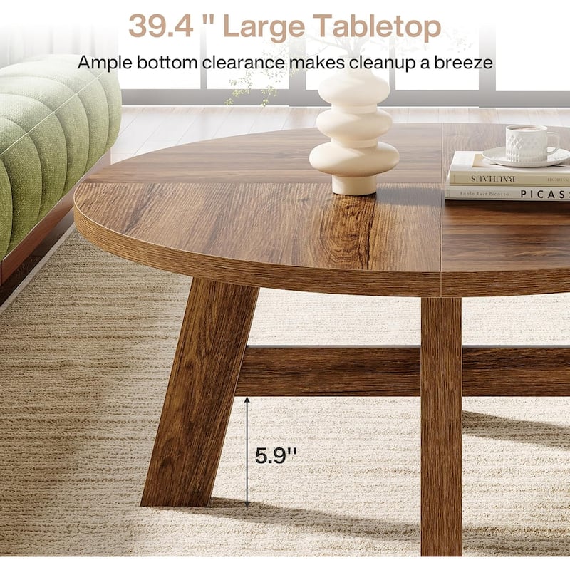 39" Round Coffee Table, Mid Century Modern Circle Center Tables for Living Room - 39.37" L × 39.37" W × 17.7" H
