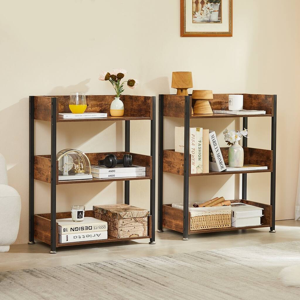Javlergo Set of 2 Small Bookshelf, 3-Tier Open Bookcase Storage Display Shelves
