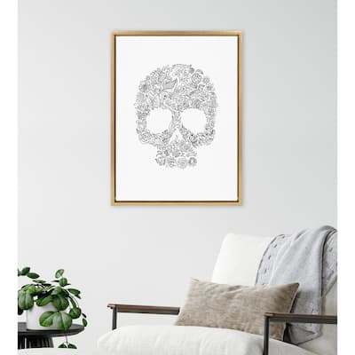 Kate and Laurel Sylvie Skull Print Framed Canvas by Viola Kreczmer