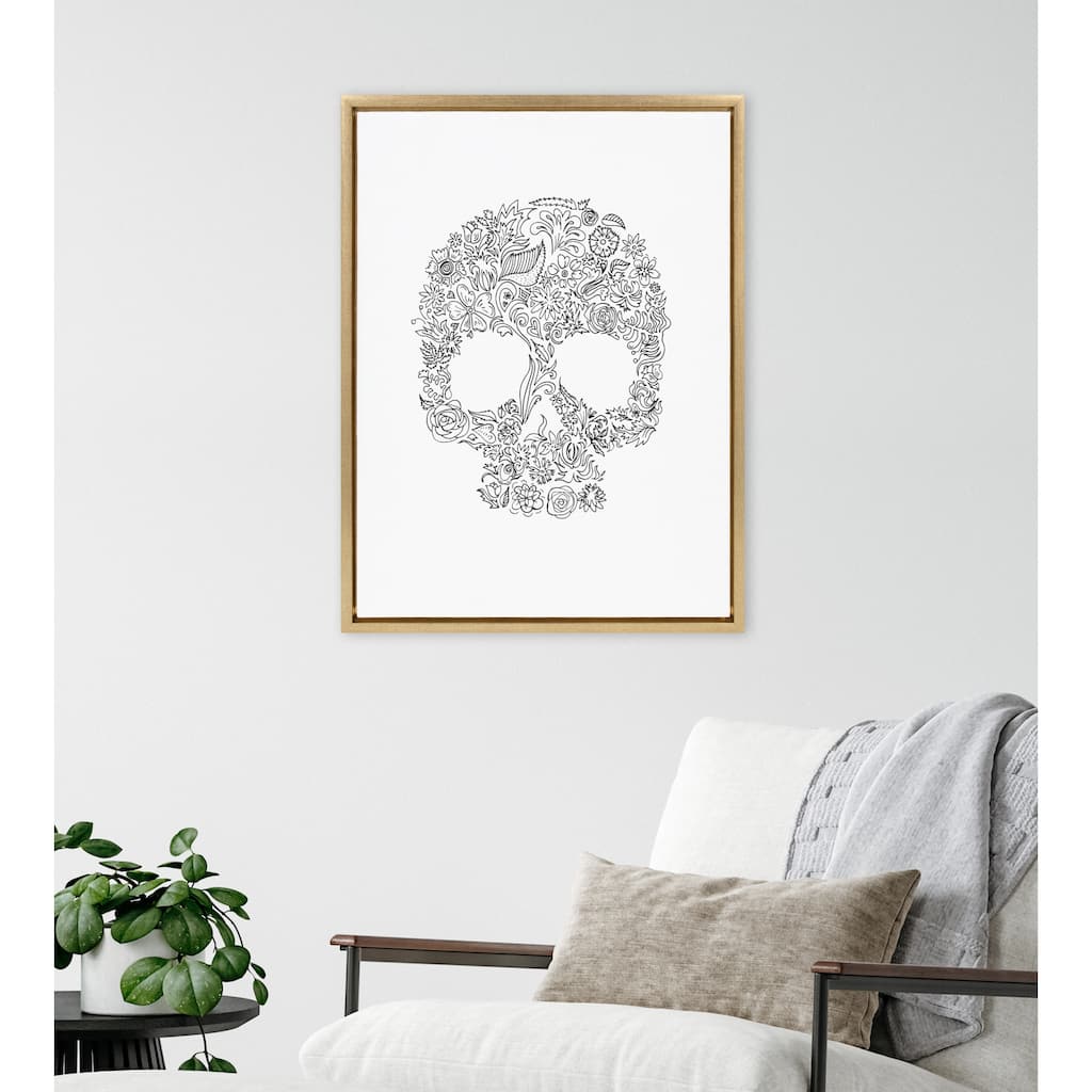 Kate and Laurel Sylvie Skull Print Framed Canvas by Viola Kreczmer