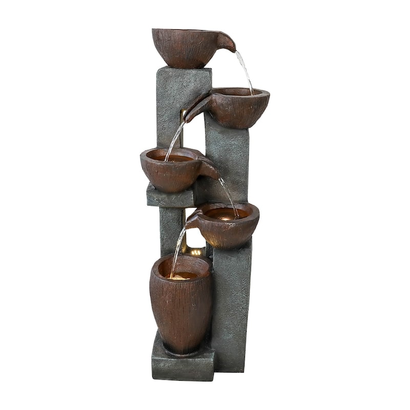 5-Tier Outdoor Water Garden Fountains with LED Lighting for Patio