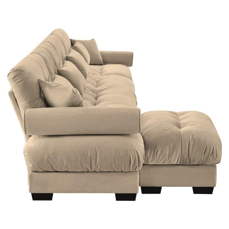 166" 4-Seat Velvet L-Shaped Sectional Cloud Sofa with Convertible Design, Bolstered Armrests, and Included Pillows