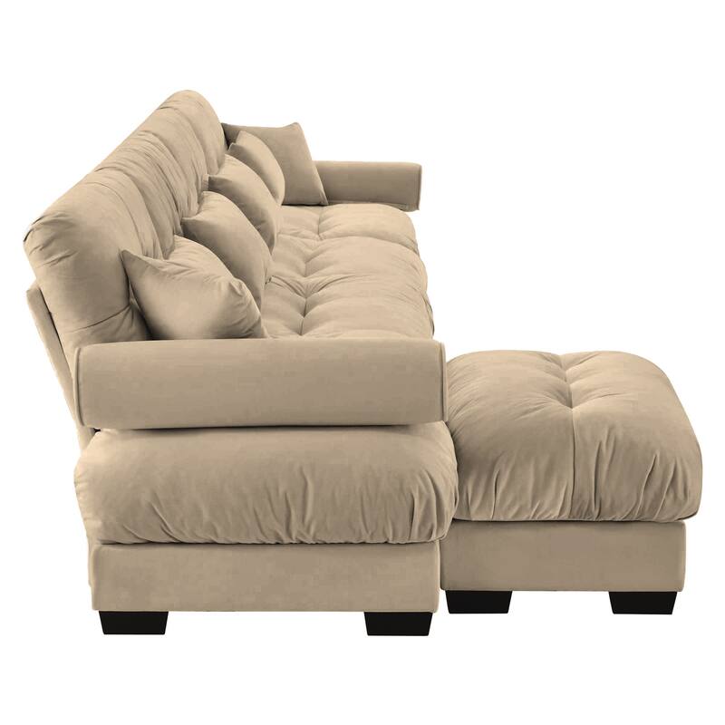L-Shaped 4 Seater Sectional Sofa with 1 Movable Ottomans & Pillows