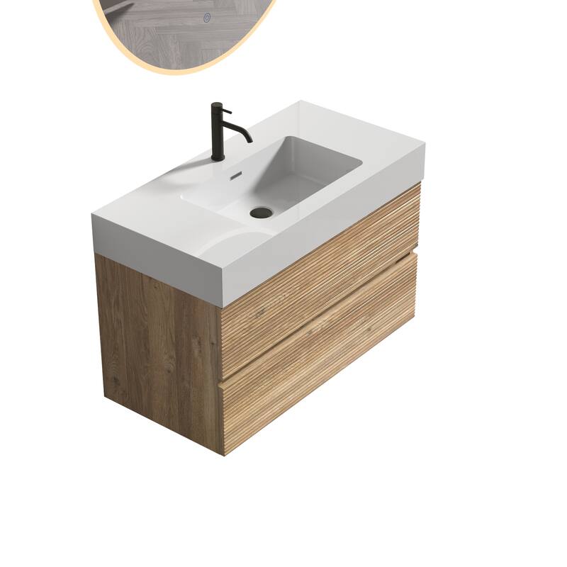 Wall Mounted Bathroom Vanity with Solid Surface Sink and Soft Drawers