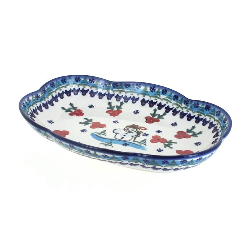 Blue Rose Polish Pottery 11E WR Scallop Dish - Frosty Duo