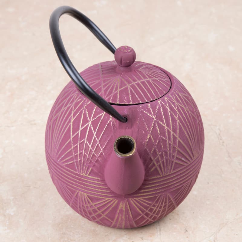 Creative Home 34 oz Cast Iron Tea Pot, New Gold and Purple Color,
