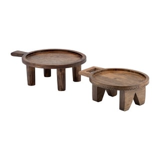 Set of 2 Wooden Round Risers with Handle 12