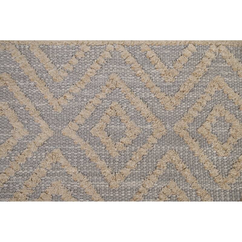 Hand Knotted Oriental 100% Wool Carpet Modern Tribal Greys & Charcoal Moroccan Area Rug - 9' 9'' X 8' 1''