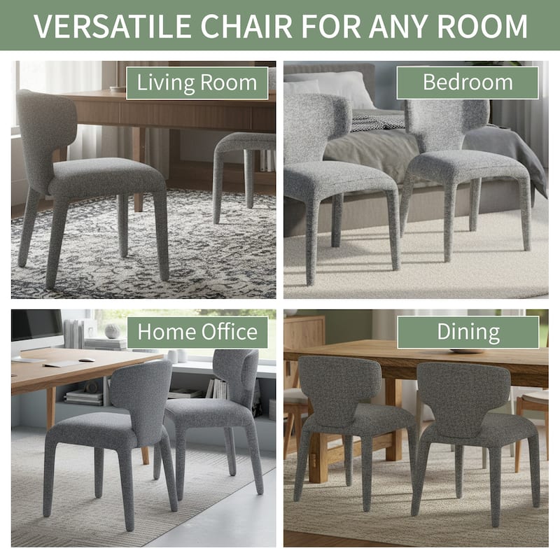 Modern 19.5" W Upholstered Boucle Woven Plush Dining Chair Iron Legs