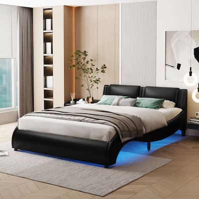 Roomfitters Full Size Upholstered Faux Leather Platform Bed with Slatted Support