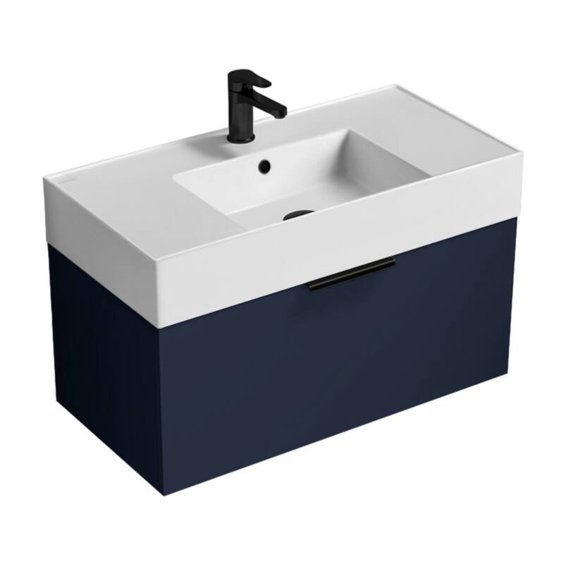 Nameeks Derin-3217-W-S Derin 32" Wall Mounted Single Basin Vanity Set - Night Blue Black