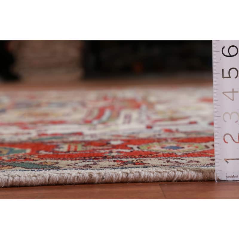Hand Knotted Oriental 100% Wool Carpet Traditional Medallion Beige & Ivories Heriz (serapi) Area Rug - 12' 0'' X 9' 1''