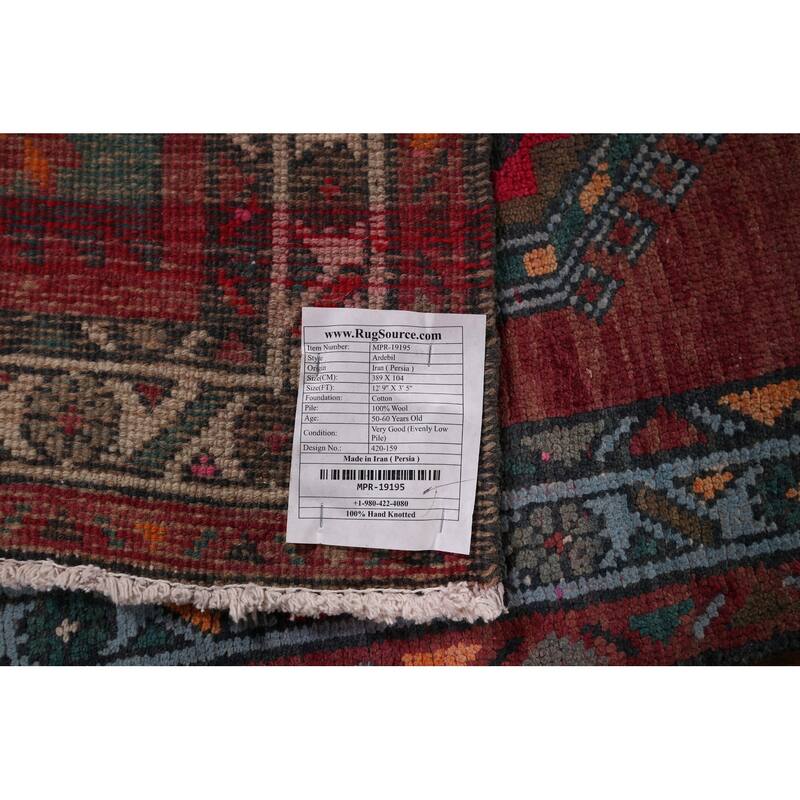 Tribal Ardebil Vintage Persian Runner Rug Handmade Wool Carpet - 3'5" x 12'9"