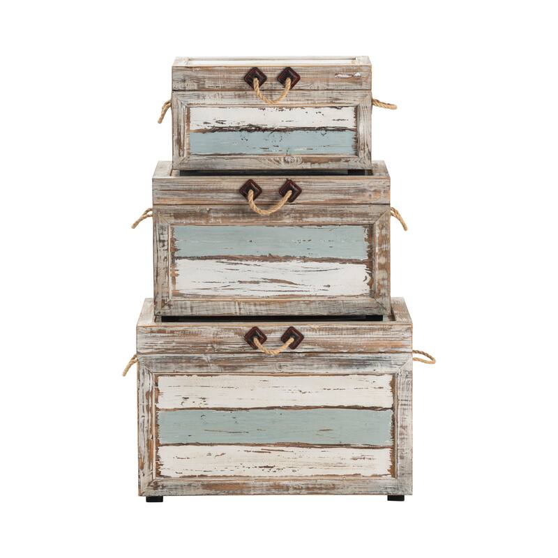 Nantucket Set of Three Trunks - 28.5x17x19.5, 24.5x14x14.75, 20.75x10.75x11.25 - 28.5x17x19.5, 24.5x14x14.75, 20.75x10.75x11.25 - Blue - Wood