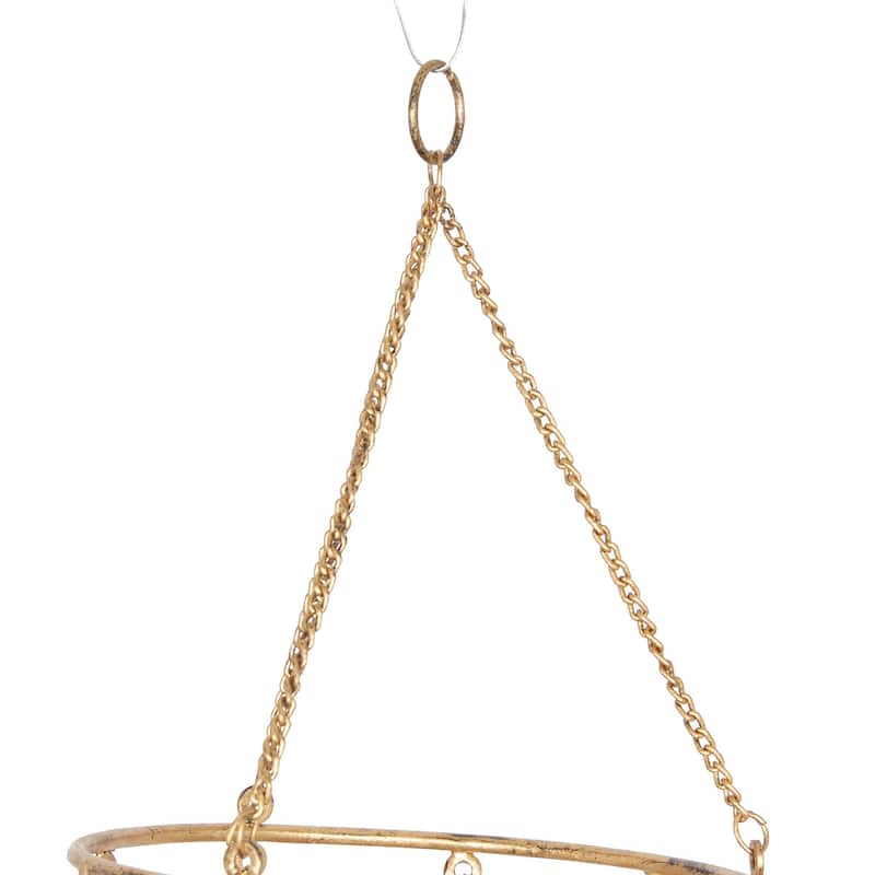 Metal Moon Windchime with Glass Beads and Cone Bells - Gold - Roche River Decor