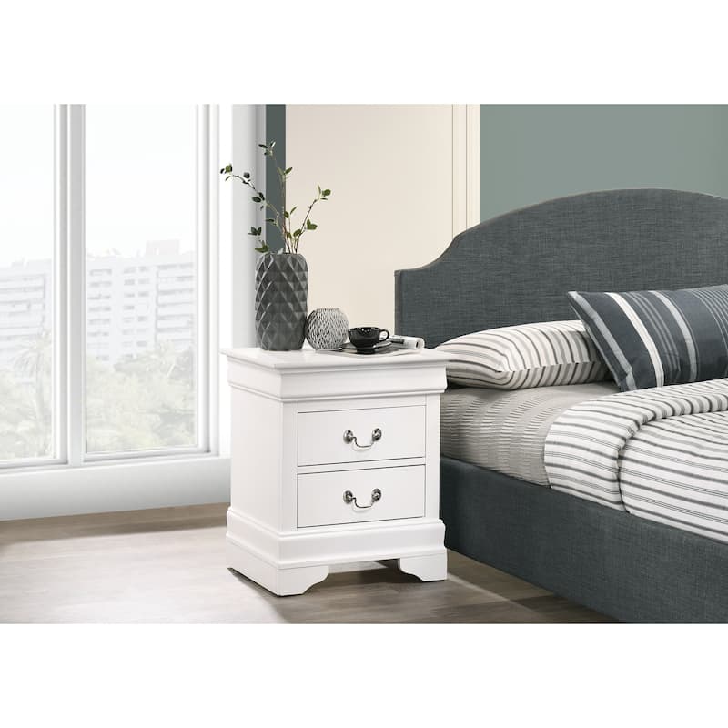 White Nightstand with Two Drawers, 24x21x16 Compact Bedside Storage Table with Fresh Finish and Timeless Design