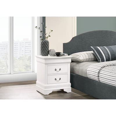 White Nightstand with Two Drawers, 24x21x16 Compact Bedside Storage Table with Fresh Finish and Timeless Design