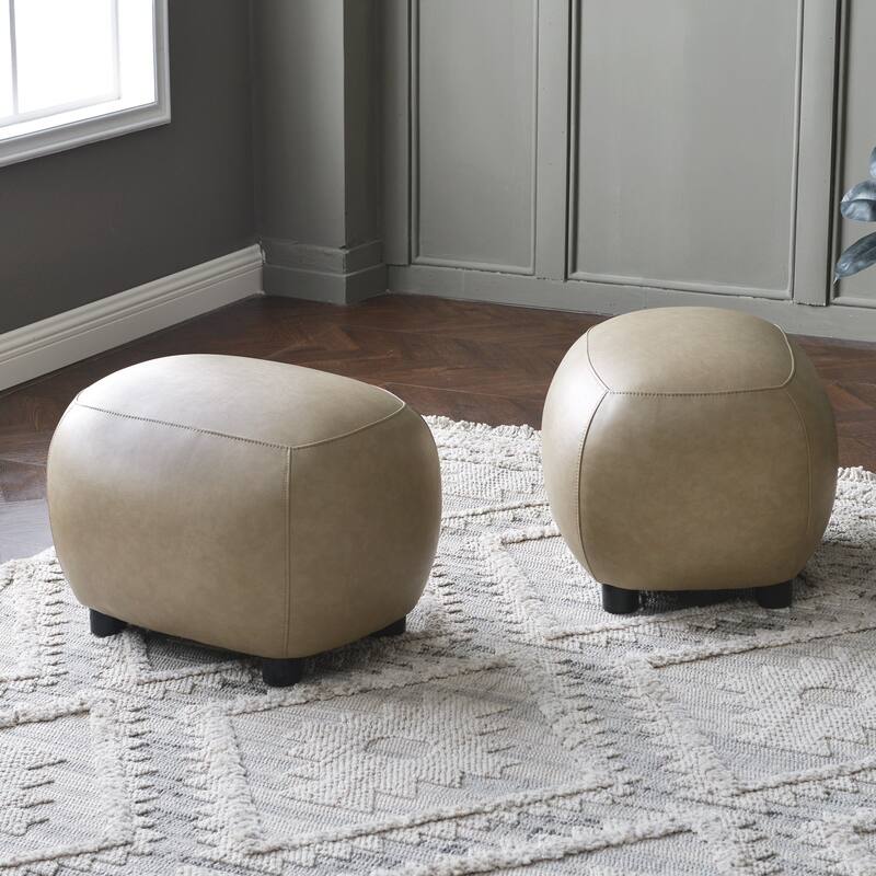 KINWELL 23" Wide Faux Leather Upholstered Ottoman Footrest, PU Entryway Footstool