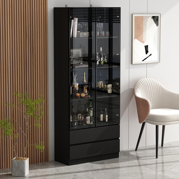 Modular Elegant Display Cabinet with Glass Doors Light Booshelf Closet On Sale Bed Bath Beyond 37991966