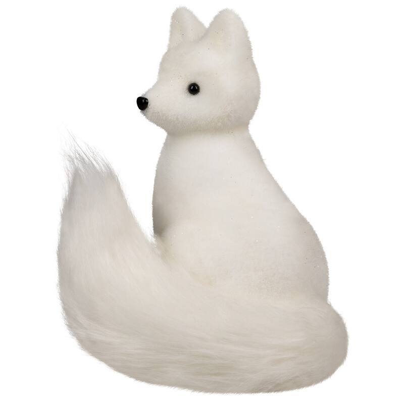 Glittered Sitting Arctic Fox Christmas Figure - 9.5" - White