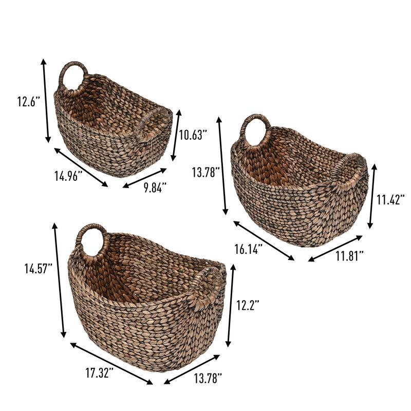 Classic Hyacinth Storage Boat Baskets with Handles (Set of 3)