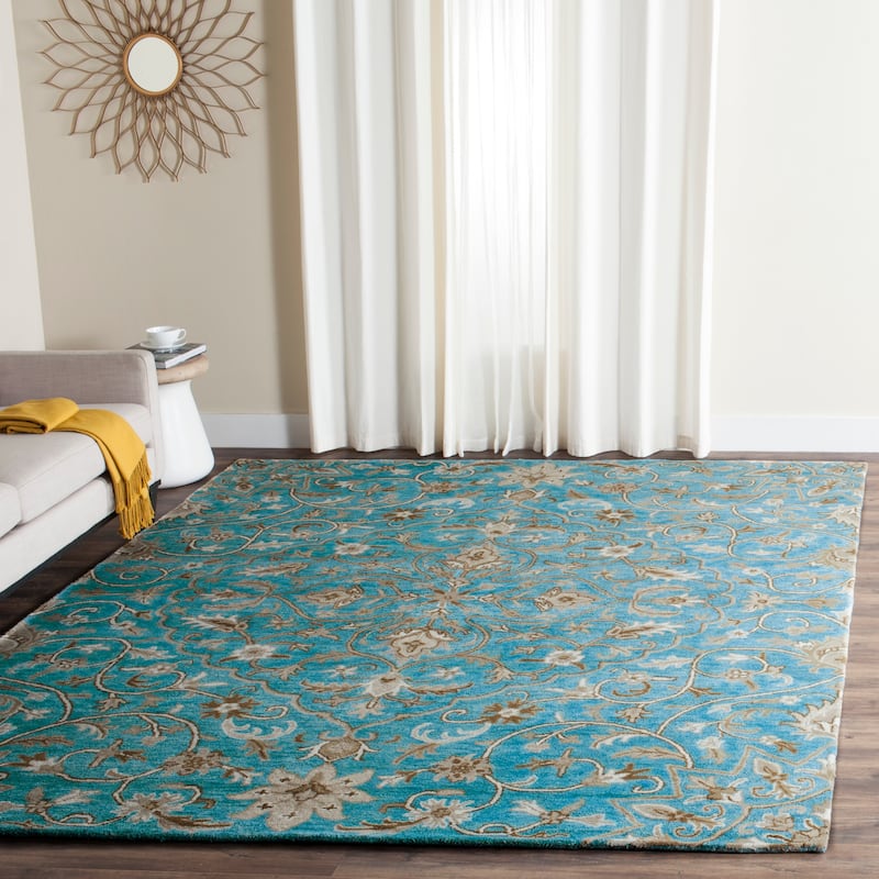 SAFAVIEH Handmade Bella Zaharinka Modern Floral Wool Rug - 8' x 10' - Blue/Taupe
