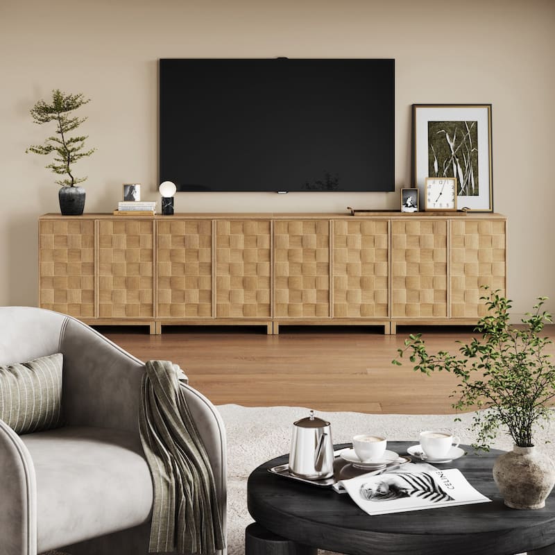 Paige Mid Century Modern Bar Cabinet Credenza, Light Wood Accent Cabinet with Sculpted Doors and Interior Adjustable Shelf