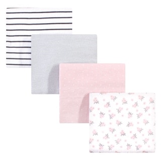 Hudson Baby Infant Girl Cotton Flannel Receiving Blankets, Gray Pink Floral, One Size - Gray Pink Floral - One Size