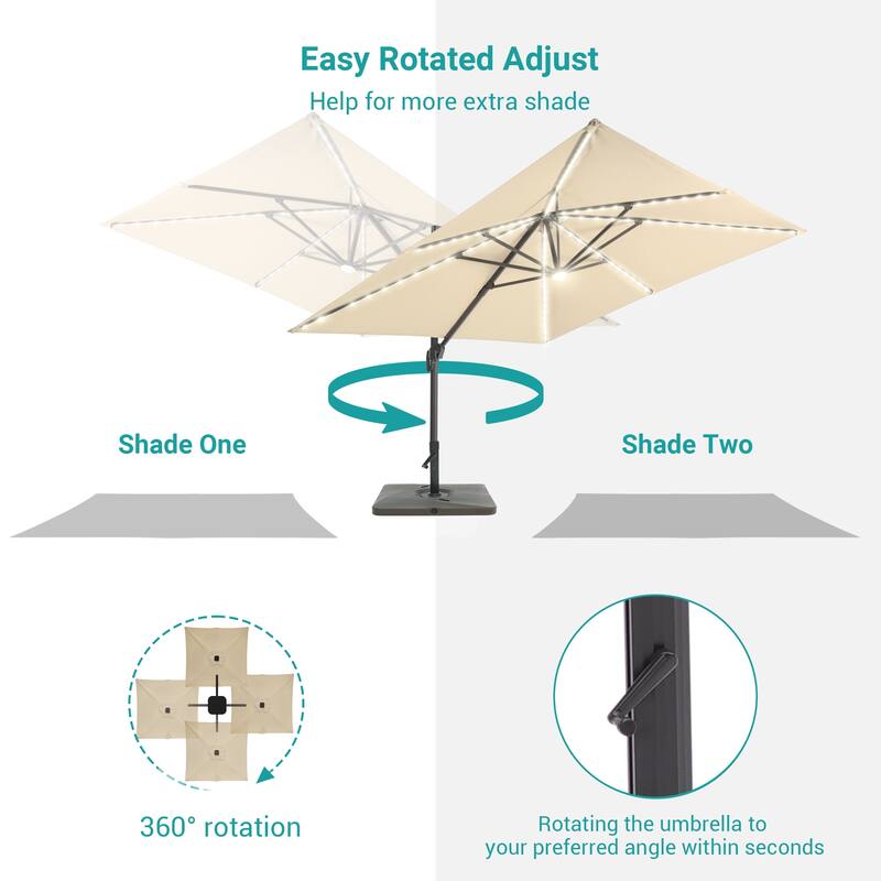 BONOSUKI 11.5x9FT LED Cantilever Patio Umbrella 360 Rotation w/Base