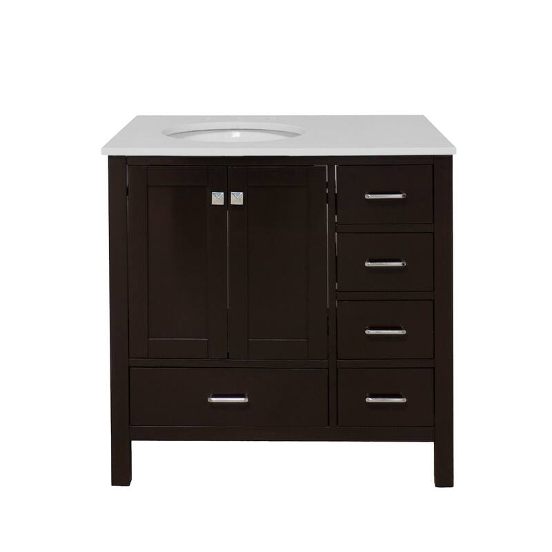 KitchenBathCollection Horizon 36" Bathroom Vanity with Engineered White Top