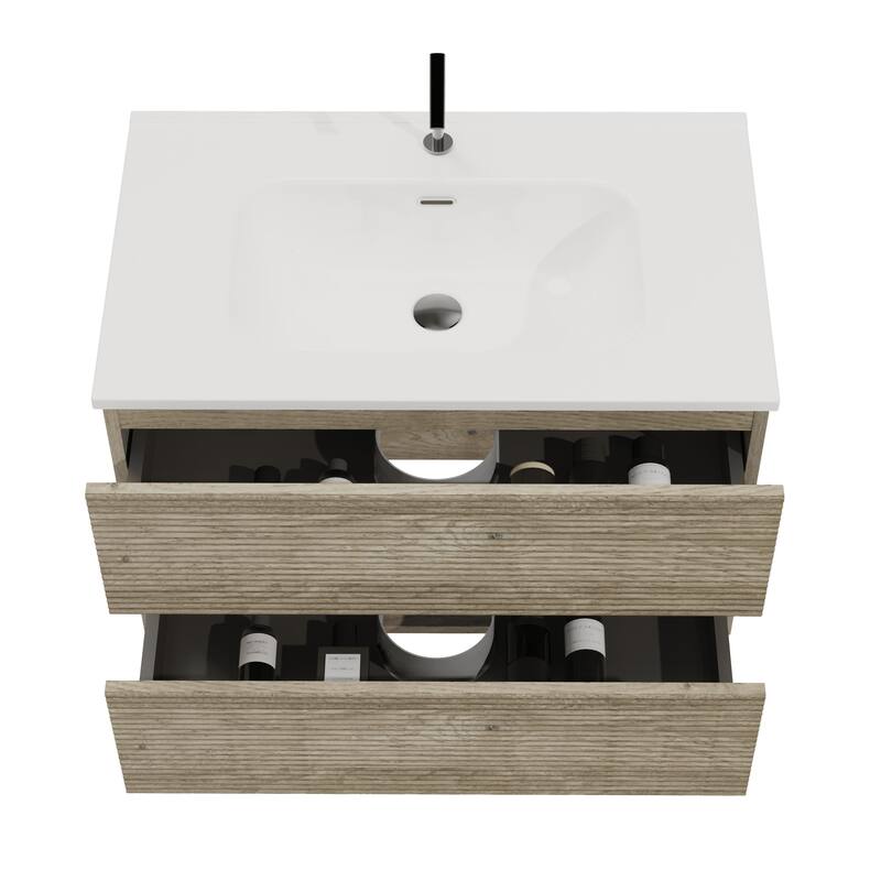 35" Modern Bathroom Vanity with Silent Soft-Closing Drawers, Eco-Friendly Natural Oak Finish