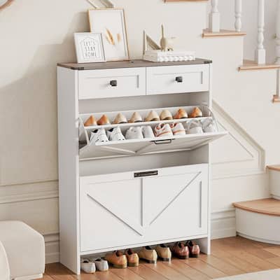 Modern Slim Shoe Cabinet with 2 Flip Drawers and 2 Drawers