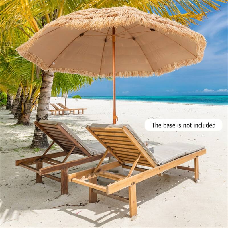 Portable 8 Feet Natural Thatched Patio Umbrella Sunshade Tiki with Steel Pole for Beach or Pool