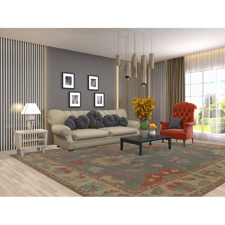 Hand Knotted Oriental 100% Wool Carpet Transitional All-Over Greys & Charcoal Oushak Area Rug - 11' 10'' X 9' 3''