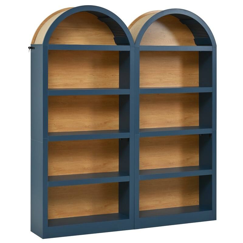 Farmhouse 68.8" Tall Freestanding Bookshelves Set of 2, 5-Tier Display Bookcase Arched Top for Living Room, Bedroom, Home Office