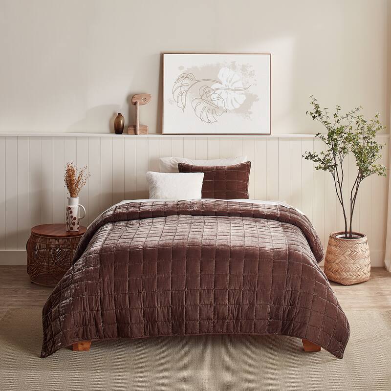 Splendid Maddie Soft Velvet Feel 3-Piece Quilt Set - Twin - Chocolate