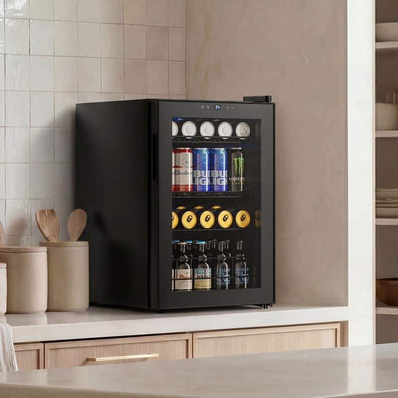 Yeego 77 cans Direct-cool Beverage Refrigerator, Mini Fridge with Adjustable Shelves
