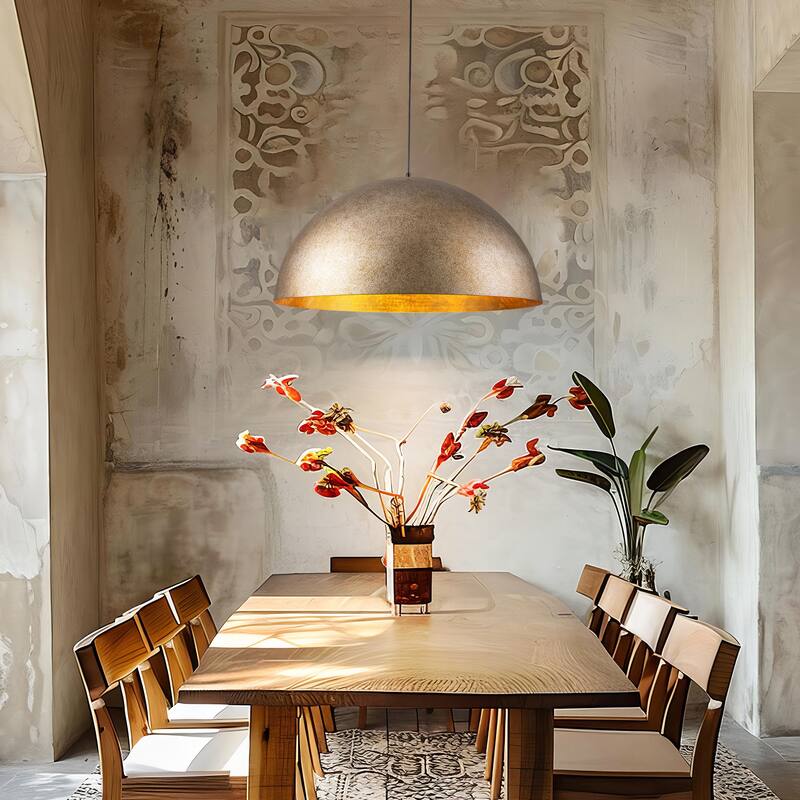 3-Light 31" Industrial Dome Brass&Gold Foil Pendant Light Large Kitchen Island Lighting - 31.49 in. W × 16.53 in. H