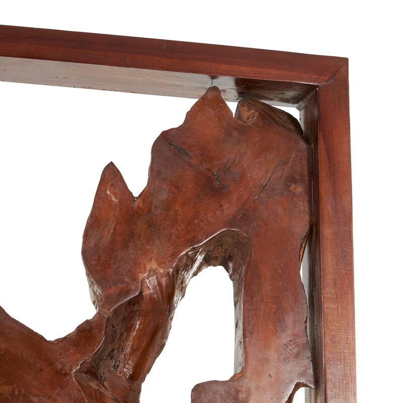 Brown Teak Wood Handmade Tall Live Edge Freestanding Room Divider Screen with Large Tree Trunk Pieces