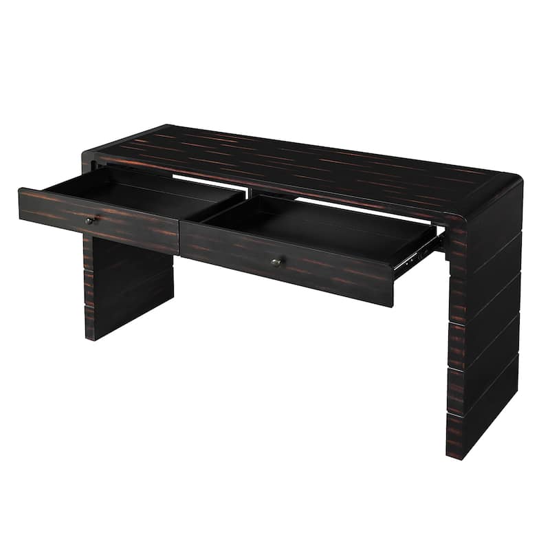 Curved Wooden Entryway Console Table with Storage, 2 Drawers, Rustic