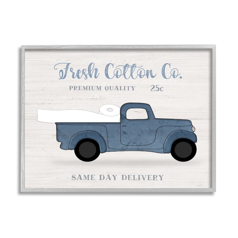 Stupell Fresh Cotton Co. Vintage Blue Truck Toilet Paper Framed Wall Art - Off-White - 20 x 16 - Grey
