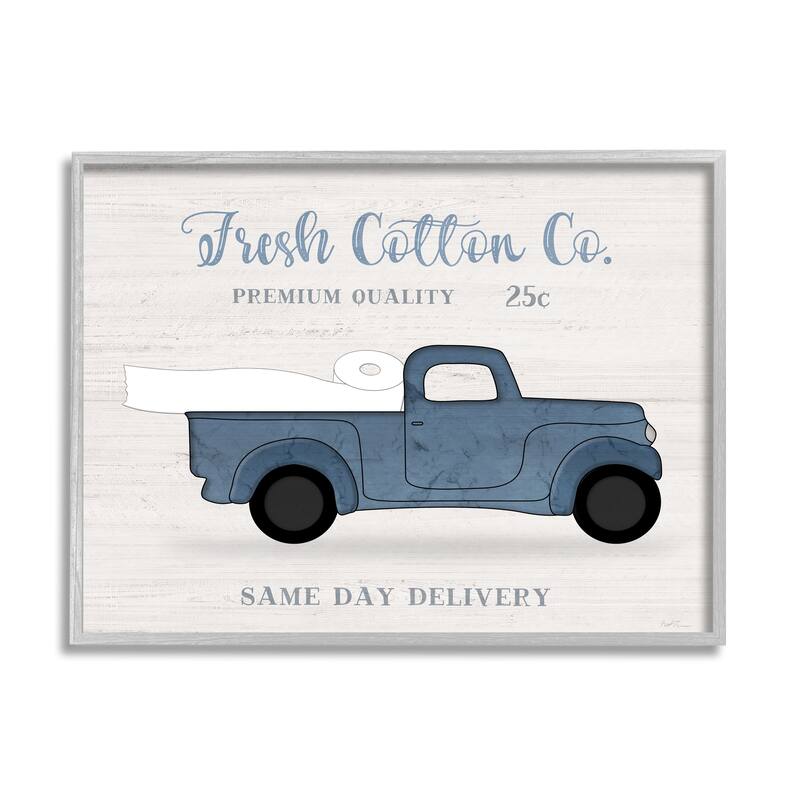 Stupell Fresh Cotton Co. Vintage Blue Truck Toilet Paper Framed Wall Art - Off-White - 14 x 11 - Grey