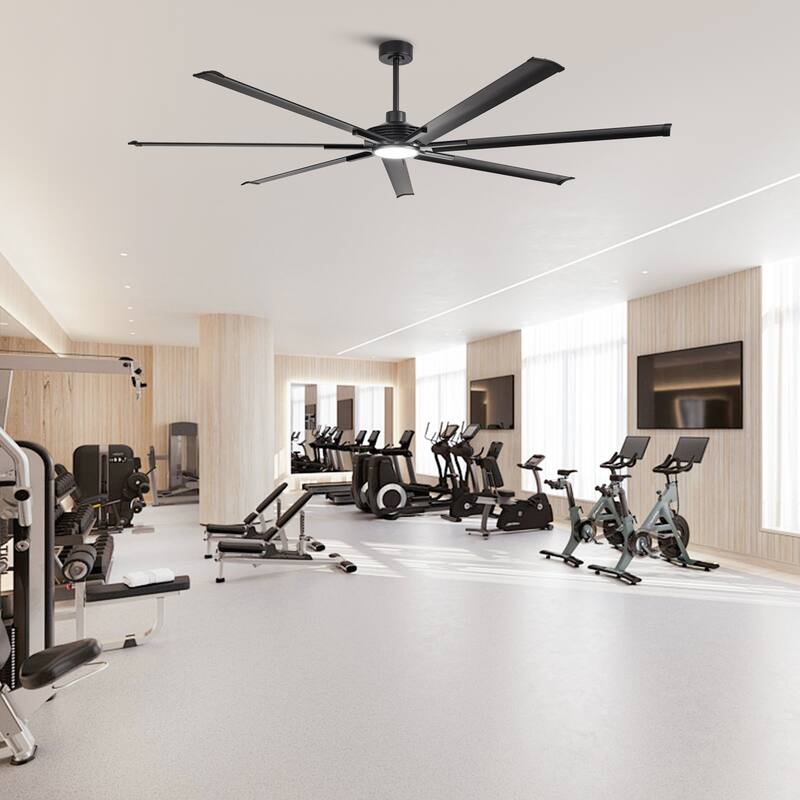 84"/ 100" Black Industrial Extra Large Commercial Ceiling Fan with Light - 100 inches