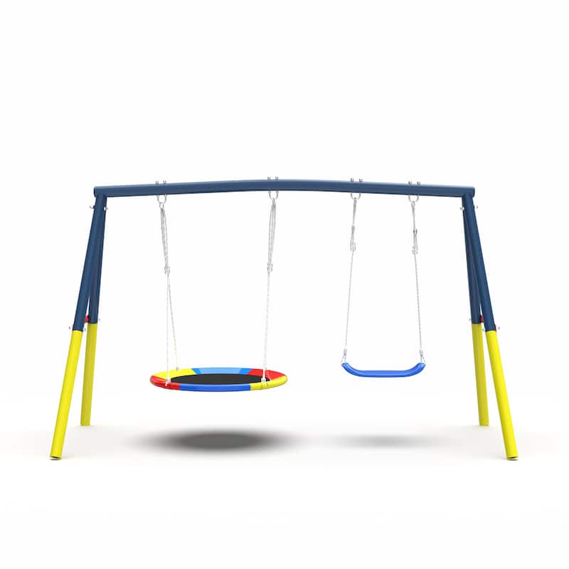 Swing Set for Backyard, 330lbs Swing Set with Heavy-Duty Outdoor Swing Stand, 1 Saucer Swing Seat 1 Belt Swings Seat